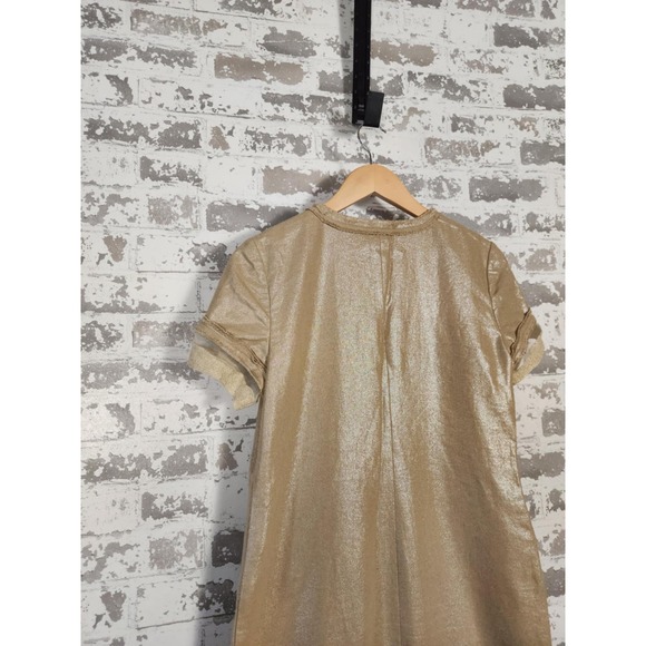 2B.Rych Dress Size 4 Metallic Gold Sparkle Edgy Zipper Pockets Linen Rocker - Picture 7 of 16